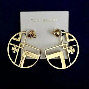 Tory Burch Chevron Hoop Statement Gold Earring